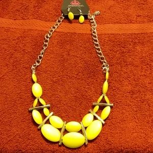 Paparazzi Silver and yellow necklace with earrings